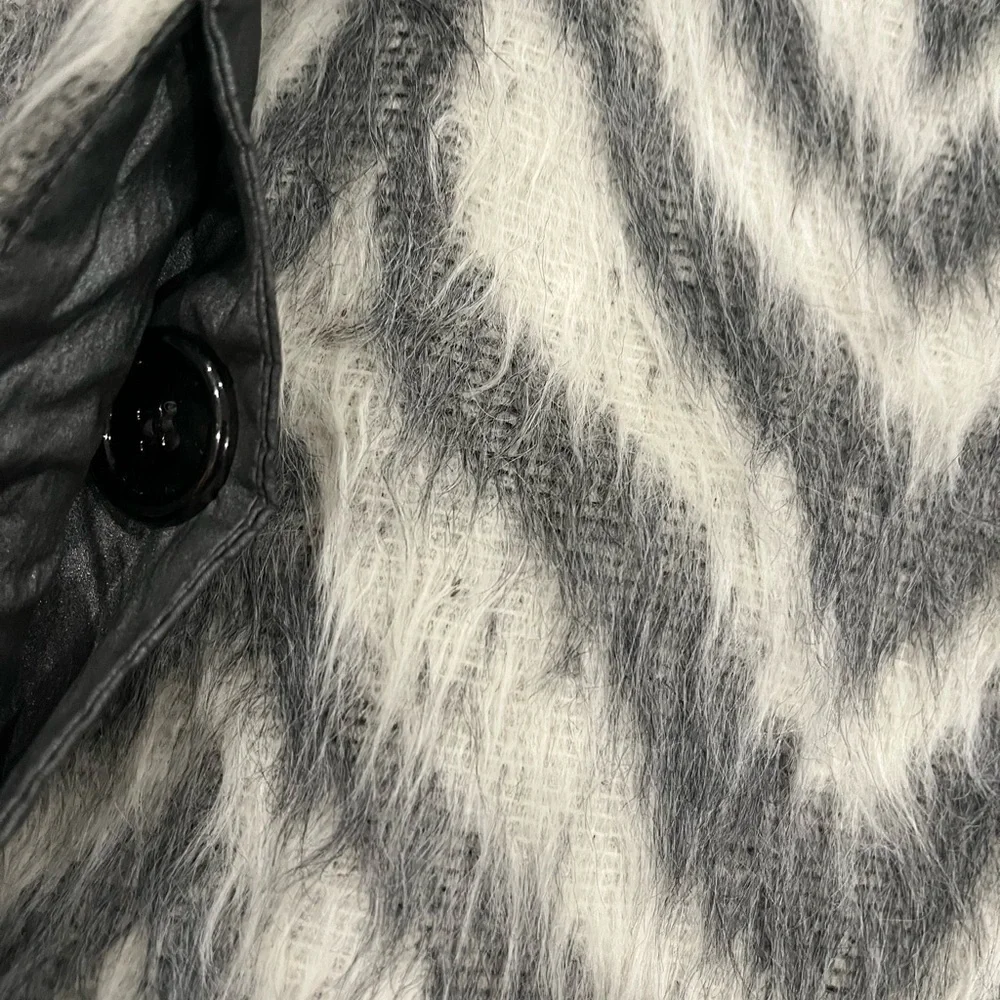 [US8]Per Se Faux Fur Angora Wool Blend Harrington Tweed Gray Short Jacket - Picture 4 of 9